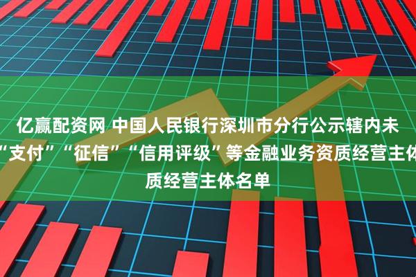 亿赢配资网 中国人民银行深圳市分行公示辖内未取得“支付”“征信”“信用评级”等金融业务资质经营主体名单